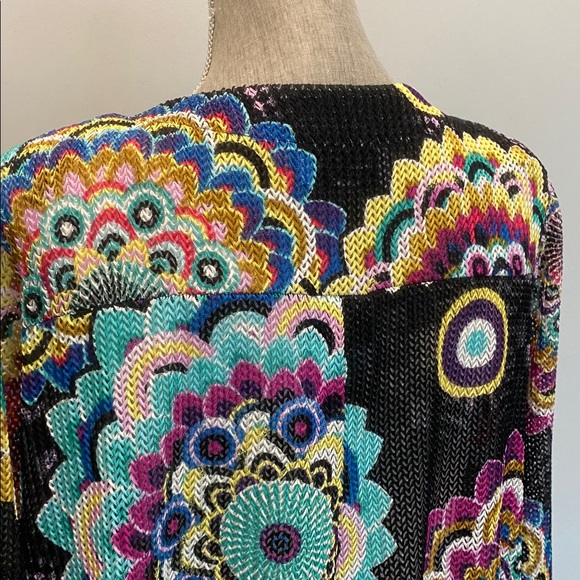 Joseph Ribkoff Multi-Colour Mandala Print Mesh Cardigan Size Large Artsy Boho - Picture 11 of 15
